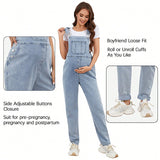 Stretchy Boyfriend Denim Maternity Overalls Jumpsuit