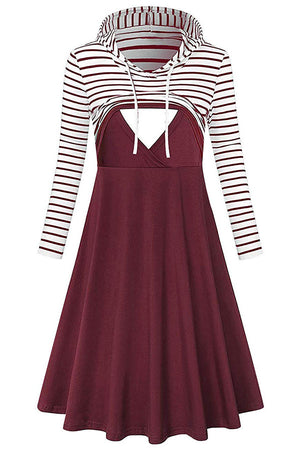 Breastfeeding Nursing Dress hooded striped Maternity Dress Breastfeeding Nursing Dress hooded striped Maternity Dress