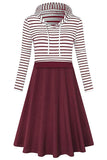 Striped Two-tone Long Sleeves Hooded Nursing Dress