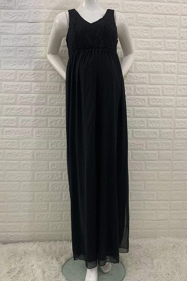 V-neck Sleeveless A-line Chiffon Maternity Dress Glamix Maternity V-neck Sleeveless A-line Chiffon Maternity Dress Glamix Maternity