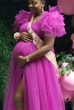 V-neck Soft Tulle  Ruffled Maternity Baby Shower Dress