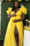 V-neck Soft Tulle  Ruffled Maternity Baby Shower Dress