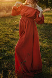 Vintage Boho Off-the-shoulder Maternity Maxi Dress