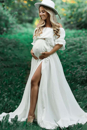Vintage Cotton Off-the-shoulder Two-piece Maternity Photoshoot Dress