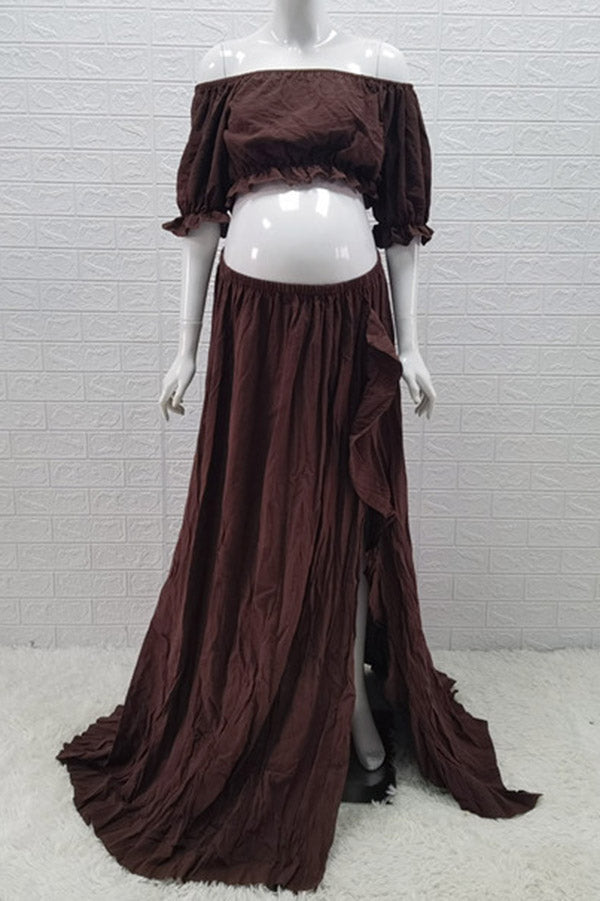 Vintage Cotton Off-the-shoulder Two-piece Maternity Photoshoot Dress Glamix Maternity Vintage Cotton Off-the-shoulder Two-piece Maternity Photoshoot Dress Glamix Maternity