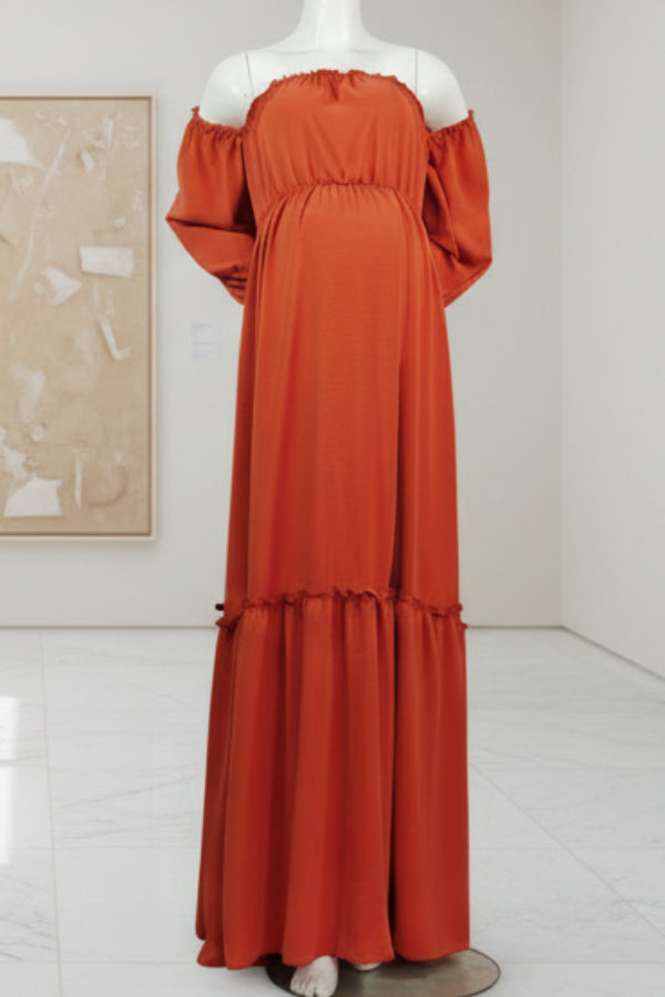 Vintage Off-the-shoulder High Slit Boho Matenrity Photoshoot Dress Glamix Maternity Vintage Off-the-shoulder High Slit Boho Matenrity Photoshoot Dress Glamix Maternity