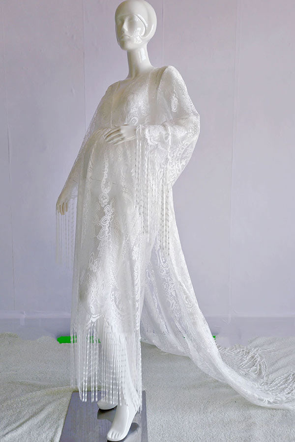 White Lace Boho See-through Maternity Photoshoot Dress