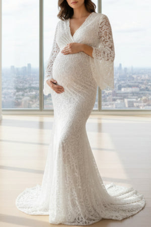 White Lace Mermaid Maternity Photoshoot Dress