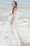 White Lace Off-the-shoulder Maternity Photoshoot Dress