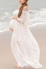 White Lace Off-the-shoulder Maternity Photoshoot Dress Glamix Maternity White Lace Off-the-shoulder Maternity Photoshoot Dress Glamix Maternity