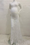 White Lace See-through Long Sleeves Maternity Photoshoot Dress