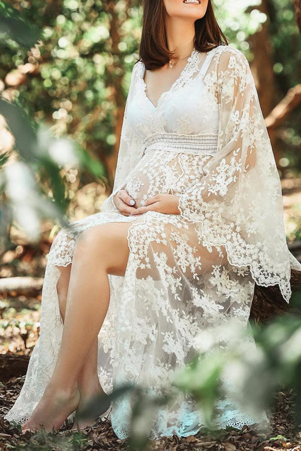 Boho Embroidered Maternity Dress Sheer Maternity Dress Lace