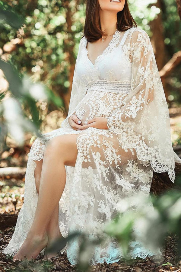 White Lace Sheer Maternity Photoshoot Dress White Lace Sheer Maternity Photoshoot Dress