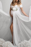 White Off-the-shoulder Bodysuit Maternity Photoshoot Dress