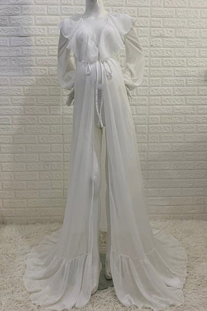 White Sexy Ruffled See-through Maternity Photoshoot Dress