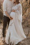 White Vintage Boho Puffy Sleeves Maternity Photoshoot Dress