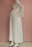 White Vintage Boho Puffy Sleeves Maternity Photoshoot Dress