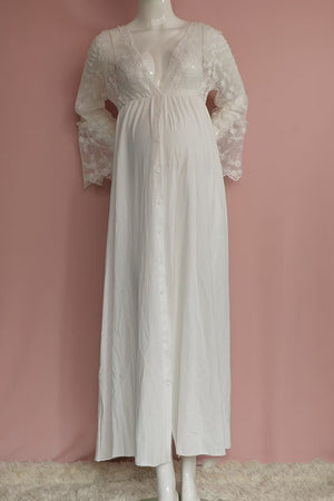 White Vintage Boho Puffy Sleeves Maternity Photoshoot Dress