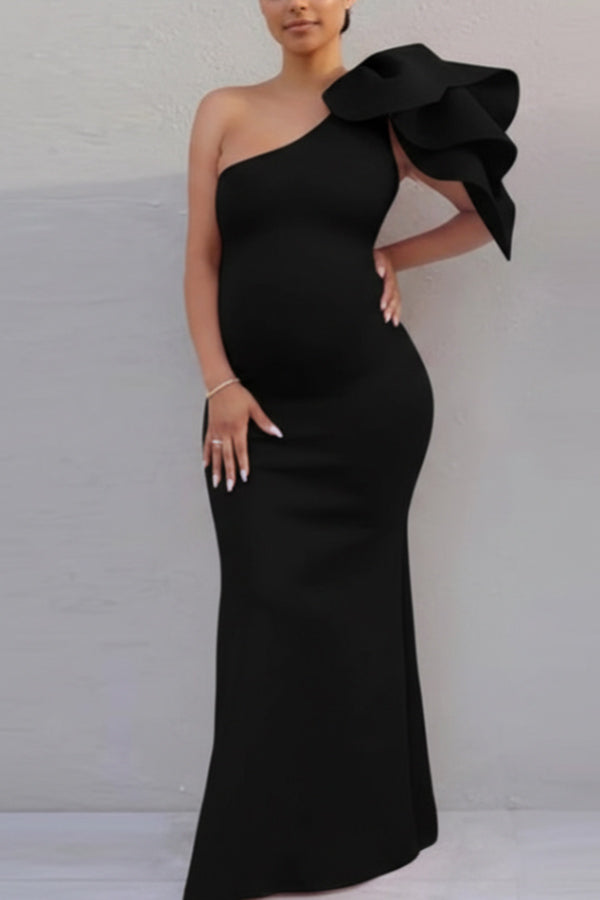 One-shoulder Fitted Long Maternity Photoshoot Dress Glamix Maternity One-shoulder Fitted Long Maternity Photoshoot Dress Glamix Maternity