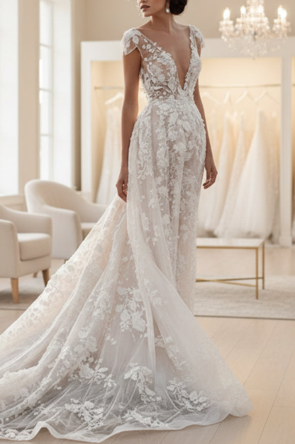 White Plus Size Plunging Lace Maternity Wedding Dress White Plus Size Plunging Lace Maternity Wedding Dress