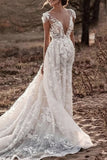 White Plus Size Plunging Lace Maternity Wedding Dress