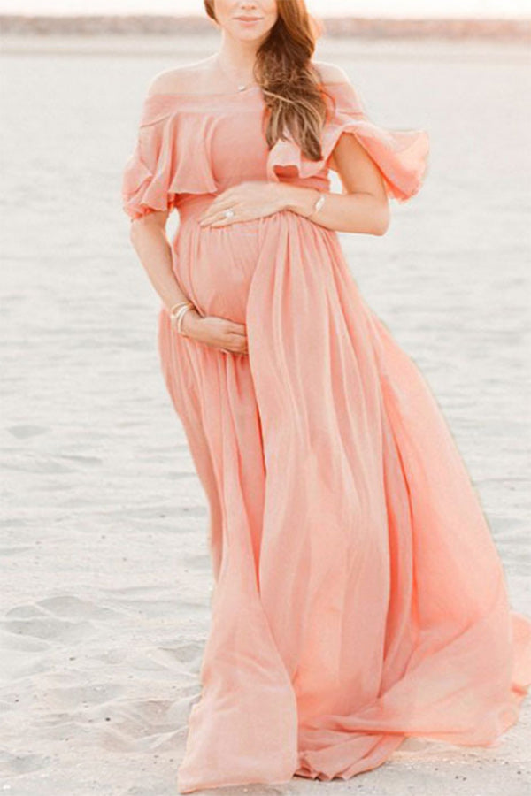 Off-the-shoulder Loose Photoshoot Maternity Dress
