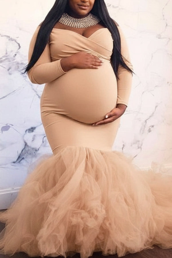 mermaid maternity dress Blue Floral Off Shoulder Baby Shower Maxi Dress, Blue / XL or any special occasion Lace Pink Mermaid Maternity Photoshoot