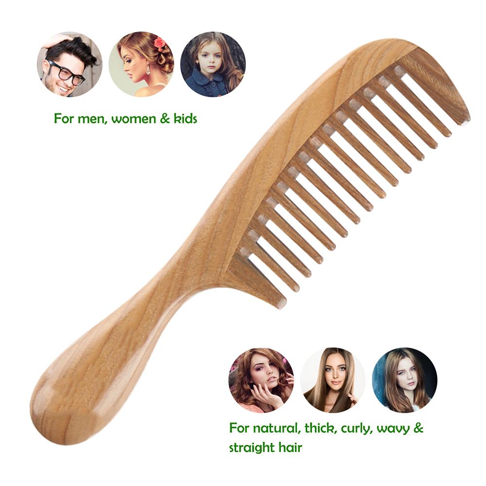 BEINY Natural Green Sandalwood Comb - Anti Static Wooden Hair Comb with  Thickening Round Handle for Hair Health