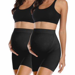 2-Pack Black Seamless Shapewear Maternity Belly Support Panties
