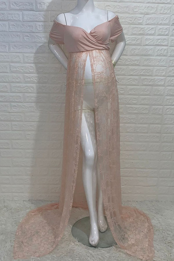 2023 Lace High Slit Off-the-shoulder Maternity Baby Shower Dress Glamix Maternity 2023 Lace High Slit Off-the-shoulder Maternity Baby Shower Dress Glamix Maternity
