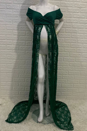 2023 Lace High Slit Off-the-shoulder Maternity Baby Shower Dress