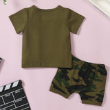 [12M-4Y] 2pcs Baby Boys Short-Sleeve Top Camouflage Shorts Suit