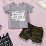 [12M-4Y] 2pcs Baby Boys Short-Sleeve Top Camouflage Shorts Suit