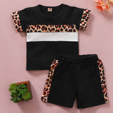 [18M-7Y] Toddler Girls Leopard Print Stitching T-Shirt & Shorts