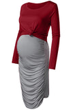 2pcs Solid Color Tight Midi Pregnancy Dress & Long SLeeves Top