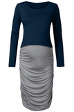 2pcs Two-tone Tight Midi Pregnancy Dress & Long SLeeves Top