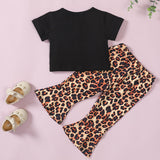 [12M-5Y] 2pcs Toddler Girls Leopard Bell Bottom Pants With Pink Top