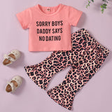 [12M-5Y] 2pcs Toddler Girls Leopard Bell Bottom Pants With Pink Top