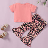 [12M-5Y] 2pcs Toddler Girls Leopard Bell Bottom Pants With Pink Top