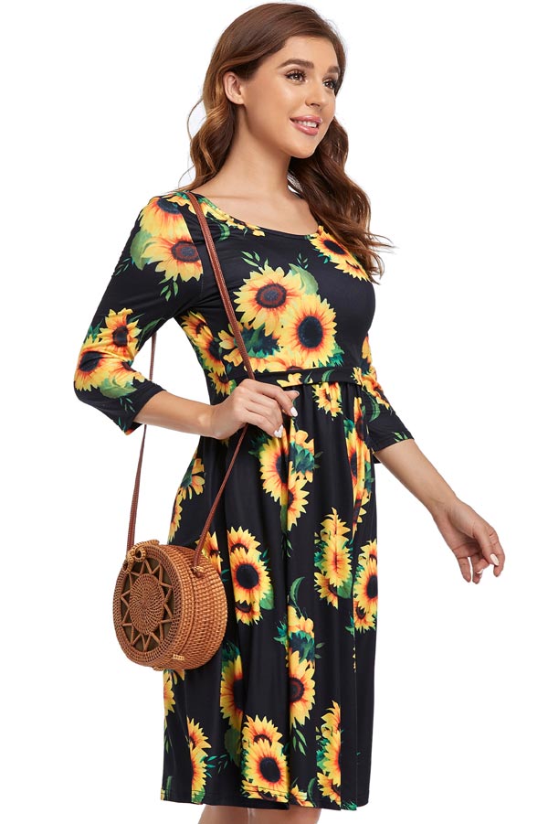 3/4 Sleeve Bateau Neckline Sunflower Short Breastfeeding Dress – Glamix  Maternity