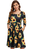 3/4 Sleeve Bateau Neckline Sunflower Short Breastfeeding Dress