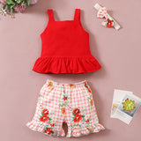 [12M-4Y] 3pcs Baby Girls Ribbed Rose Floral Print Sleeveless Set