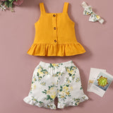 [12M-4Y] 3pcs Baby Girls Ribbed Rose Floral Print Sleeveless Set