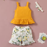 [12M-4Y] 3pcs Baby Girls Ribbed Rose Floral Print Sleeveless Set