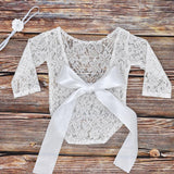 [0M-3M] 3pcs Baby Photo Shoot Ribbon Bow Lace Long Sleeves Suit