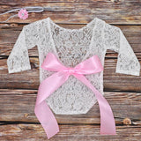 [0M-3M] 3pcs Baby Photo Shoot Ribbon Bow Lace Long Sleeves Suit