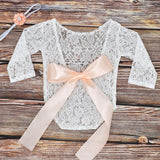 [0M-3M] 3pcs Baby Photo Shoot Ribbon Bow Lace Long Sleeves Suit