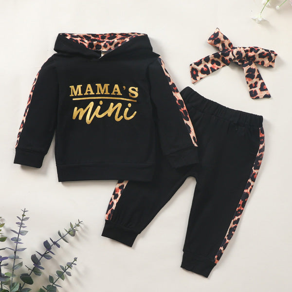 [6M-3Y] 3pcs Cute Leopard Print Sports Baby Hoodie Suit