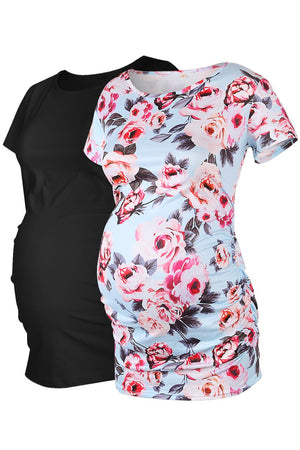 2-Pack Ruched Basic Maternity Tops With Short Sleeves