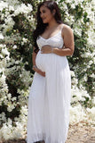 A-line Backless Lace Maxi Maternity Dress Baby Shower Gown